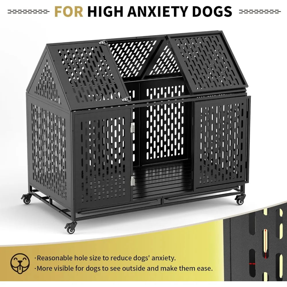 Heavy Duty Dog Crate Indestructible Kennel With Wheels