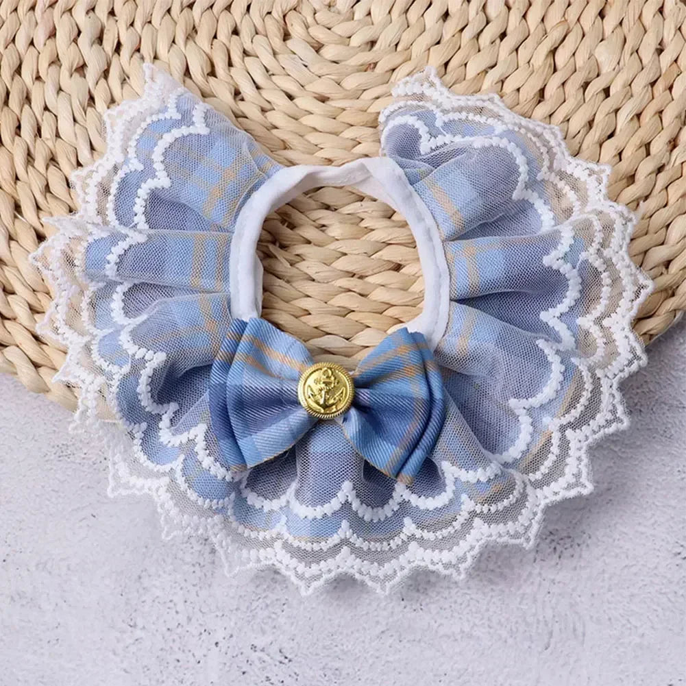 Cute Lace Edged Cat and Dog Collar with Bow Tie