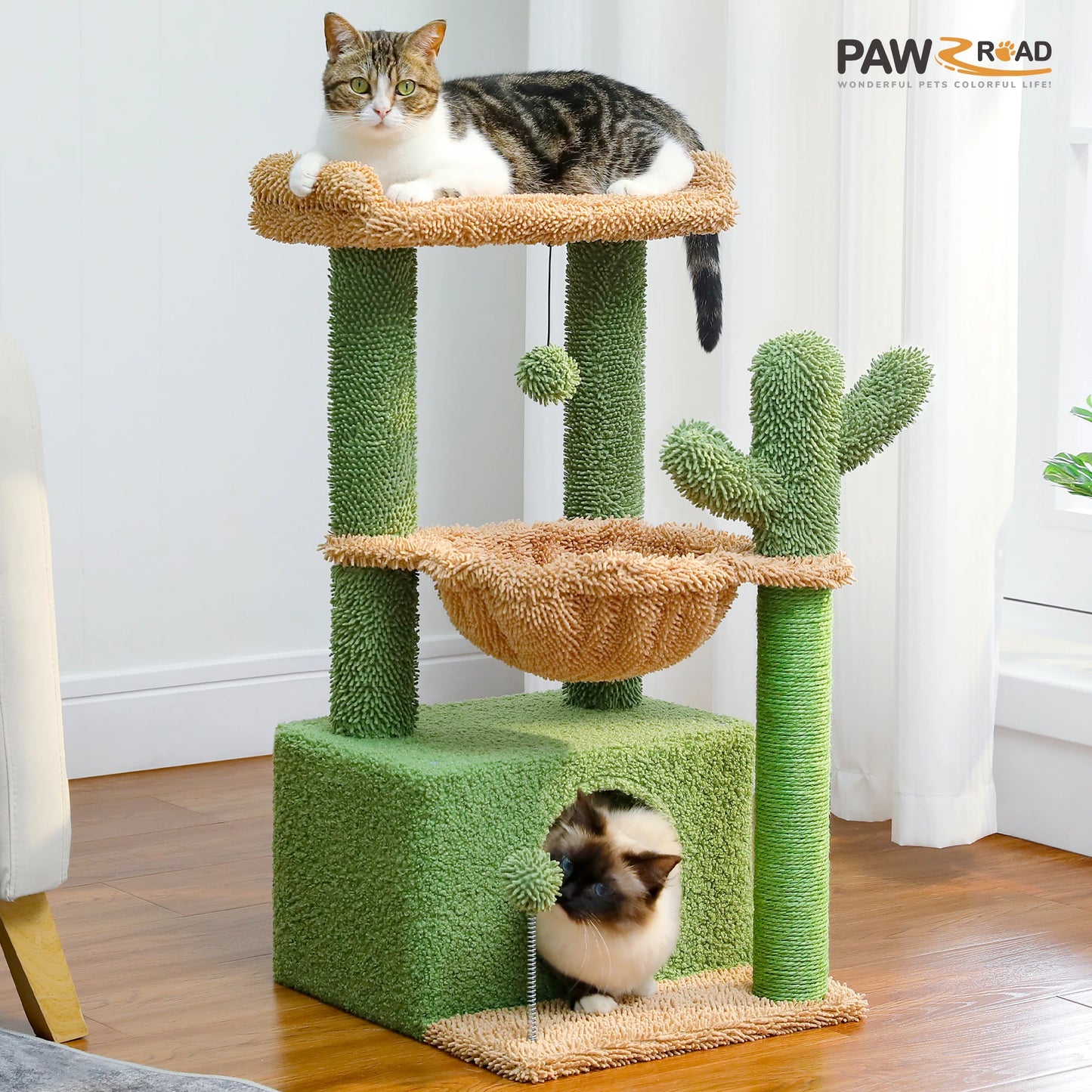 PAWZ Road 4 In 1 Cat Tree With Condo Hammock And Scratching Post