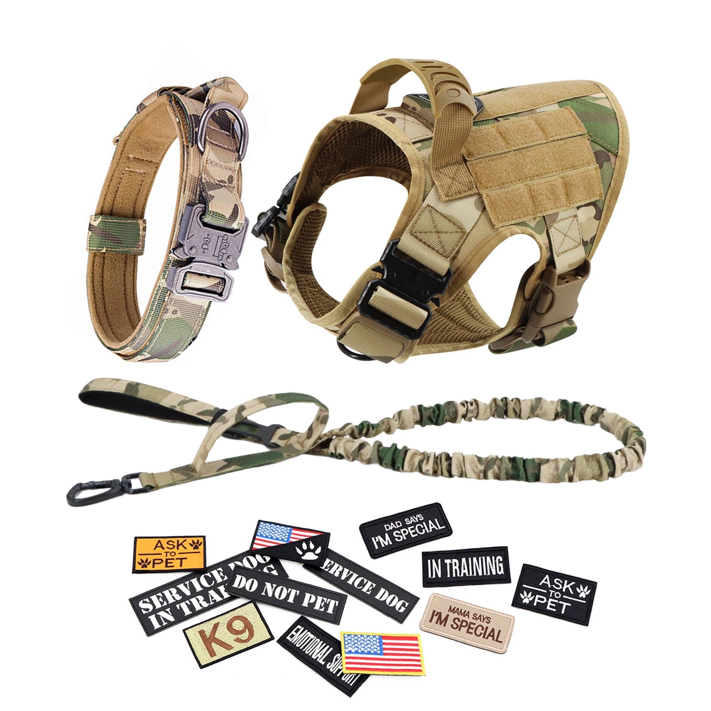 PETRAVEL Adjustable Tactical Dog Harness Vest Set With Patches