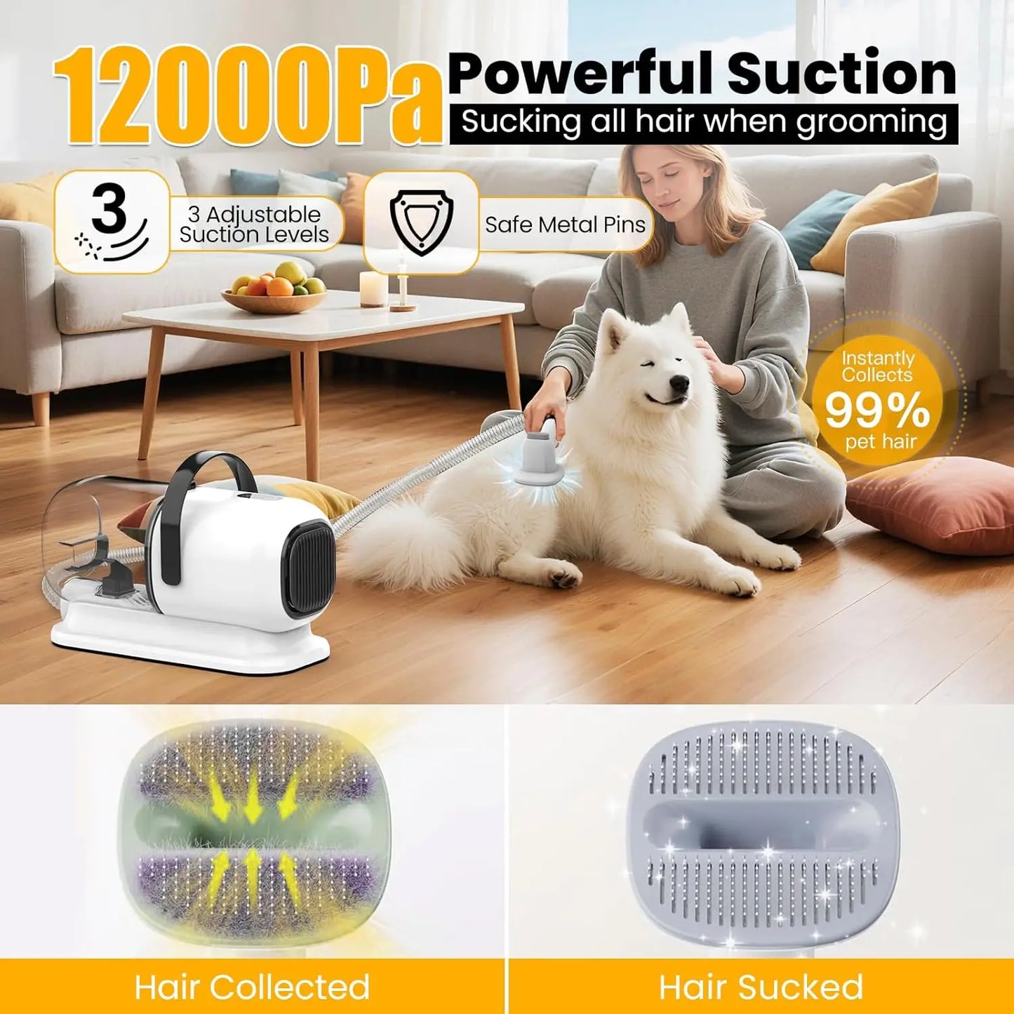All-In-One Pet Grooming Vacuum With Hair Clipper And Shedding Brush