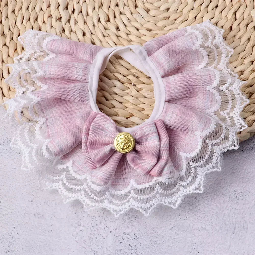 Cute Lace Edged Cat and Dog Collar with Bow Tie