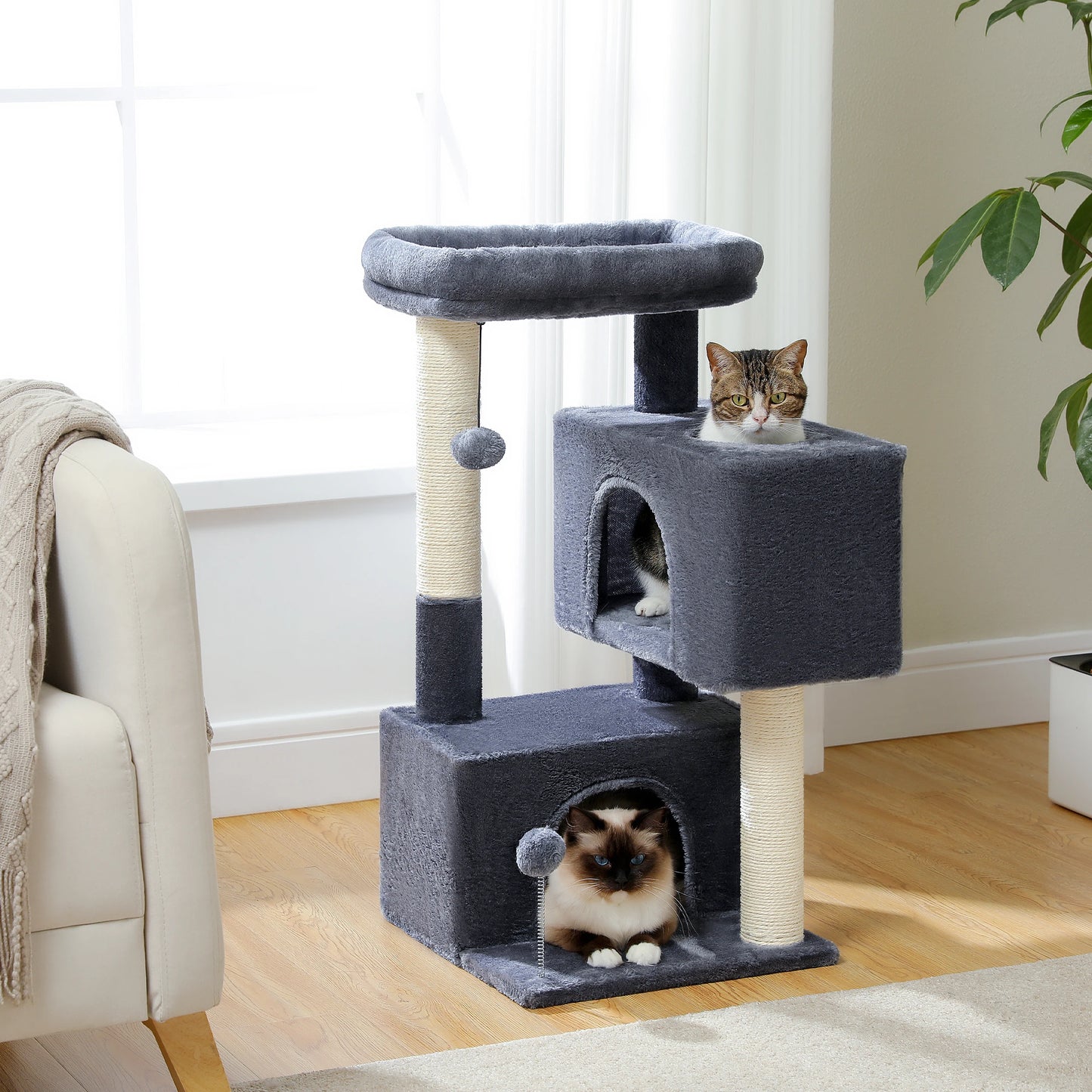 PEQULTICN Cat Tree Three Level Tower With Detachable Top Perch