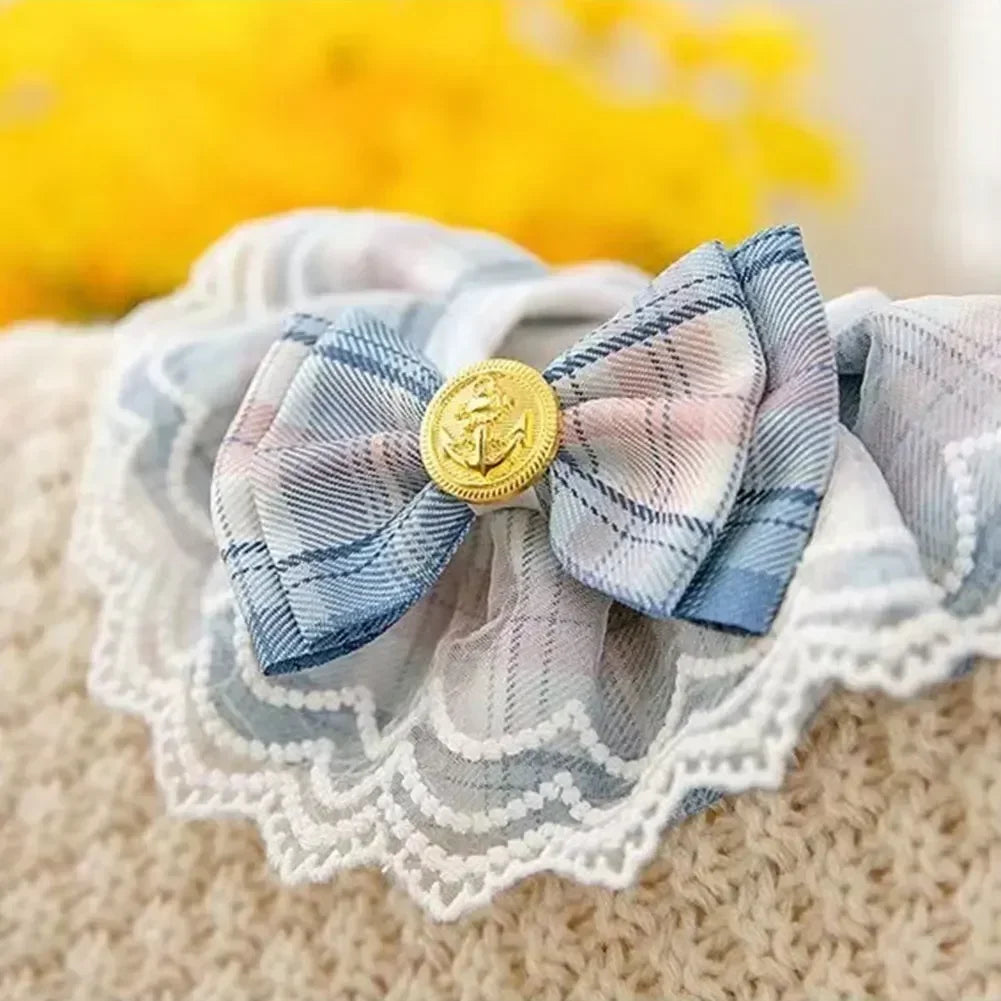 Cute Lace Edged Cat and Dog Collar with Bow Tie