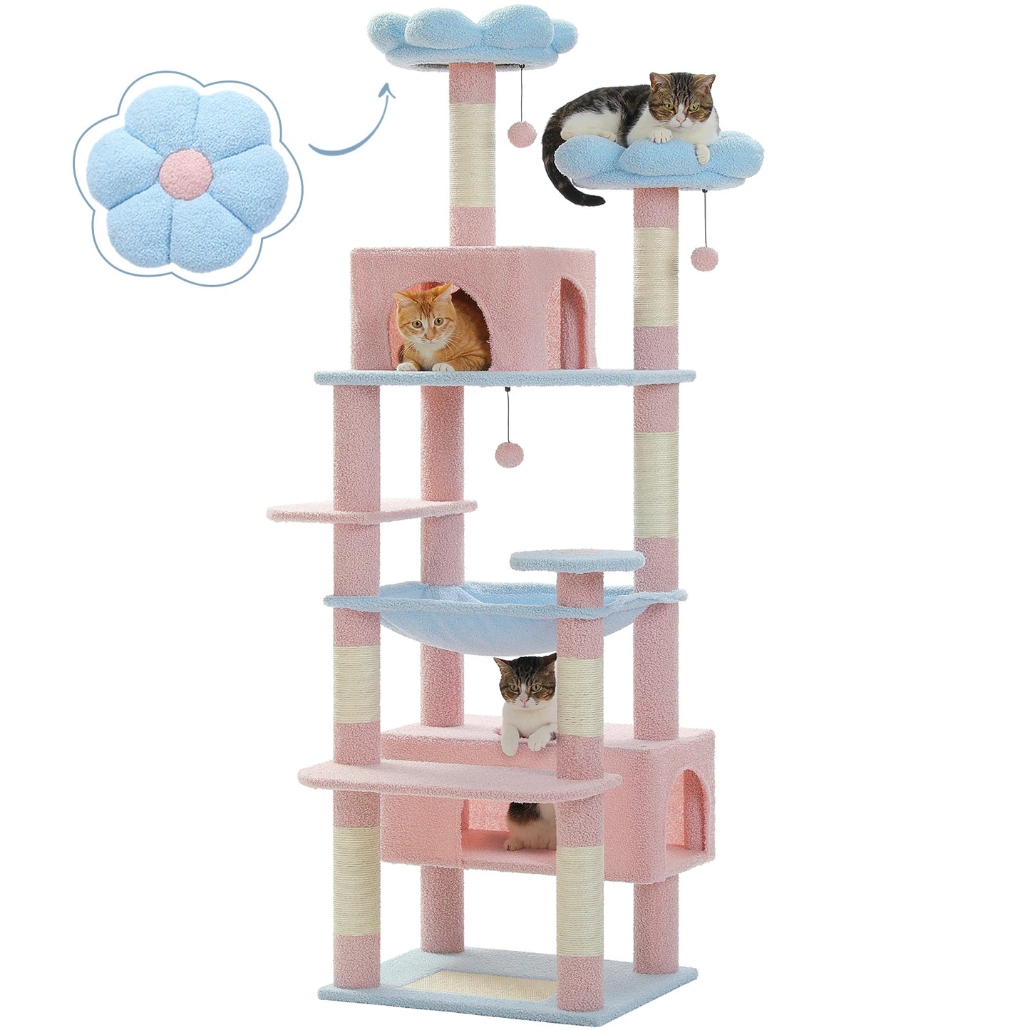 PEQULTI Multi Level Cat Tree With Scratching Posts And Hammock