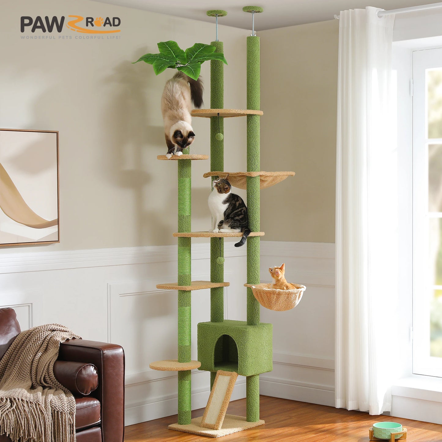 PAWZ Road Adjustable Floor to Ceiling Cat Tree With Sisal Posts