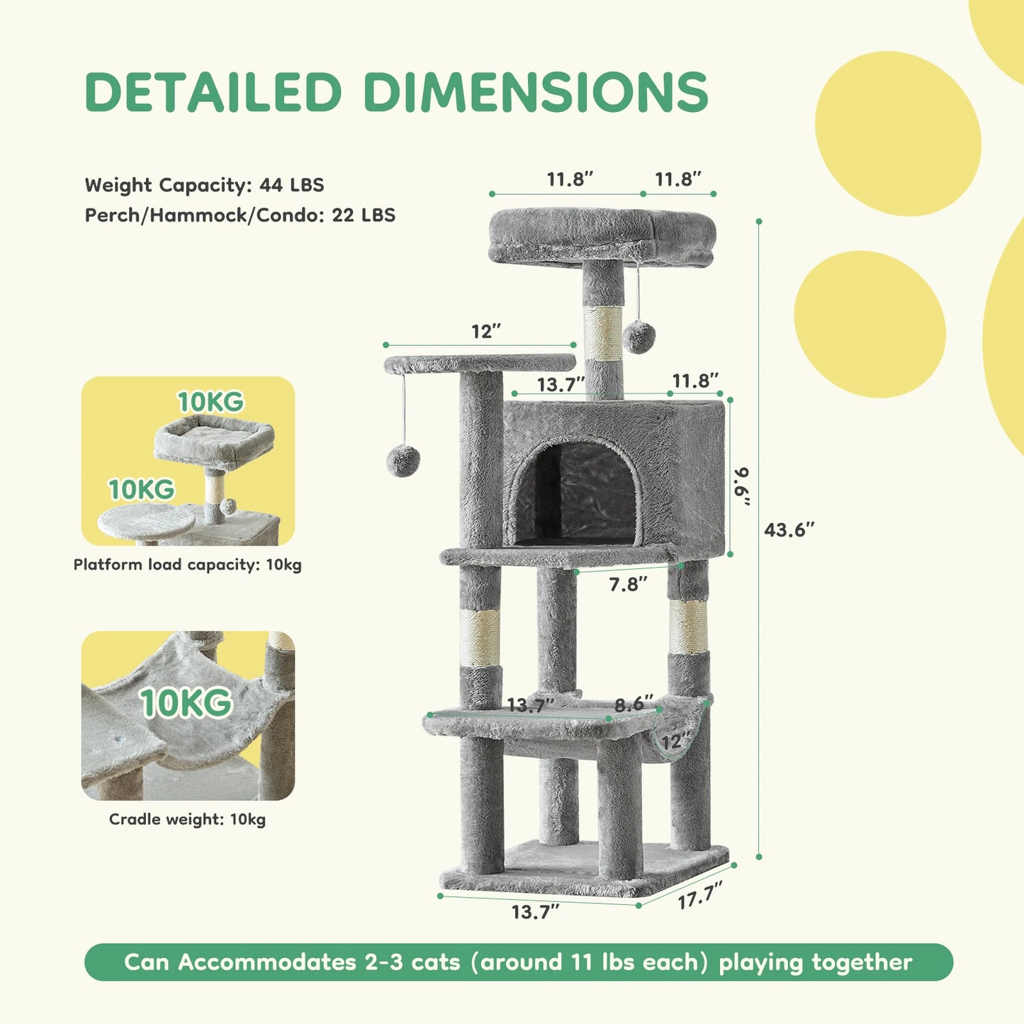 JHK Cat Tree Tower For Multi-Cat With Natural Sisal Posts