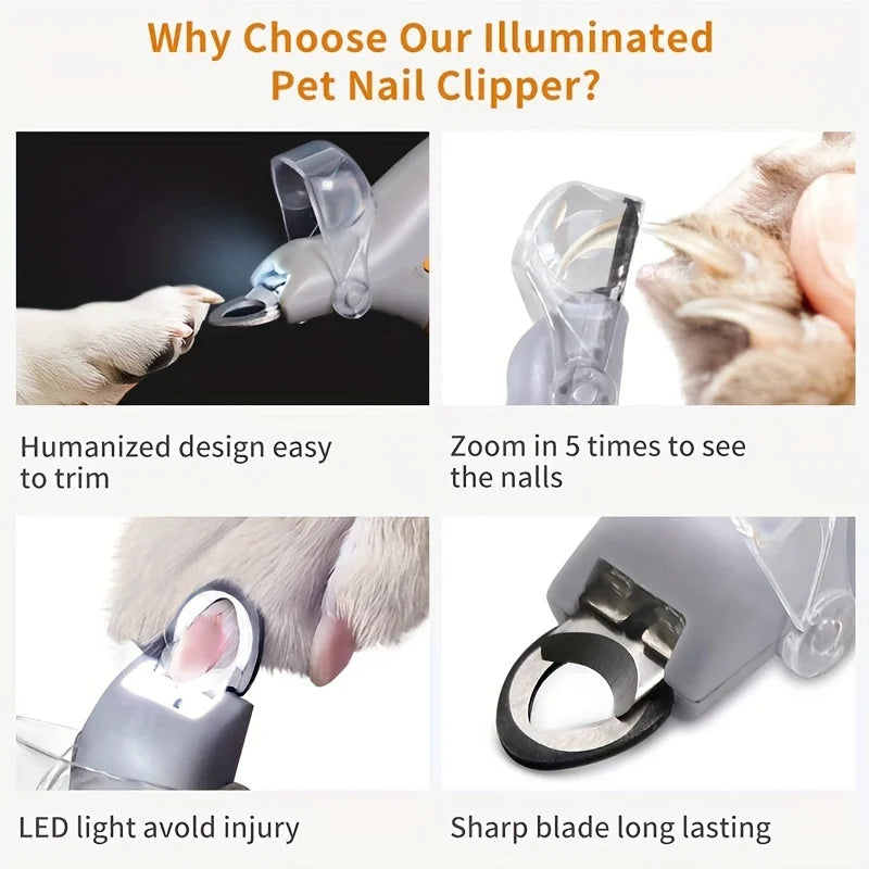 LED Pet Nail Clipper With Light For Cats And Dogs Safe