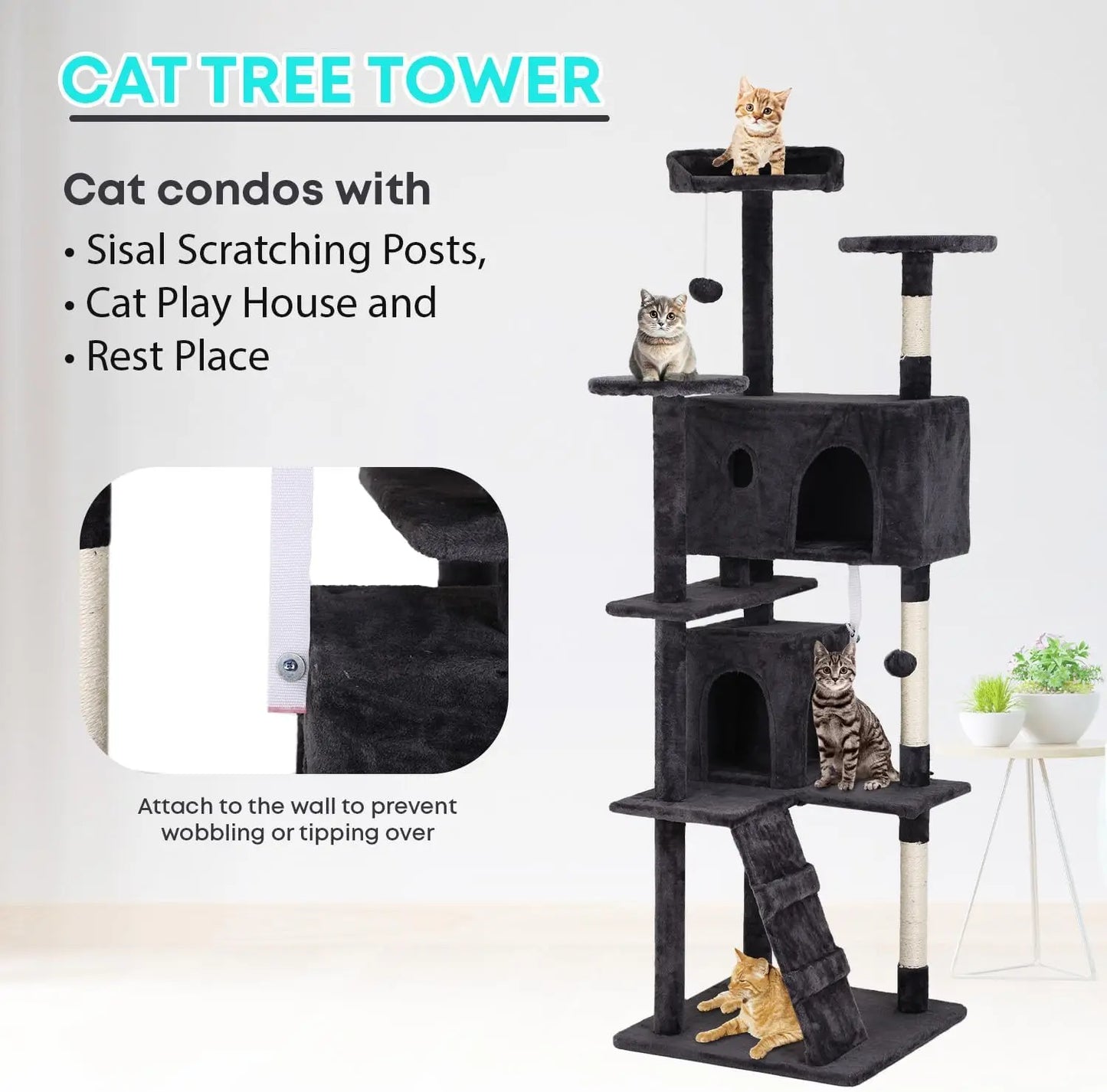 Cat Tree Tower With Plush Perches and Sisal Scratching Posts