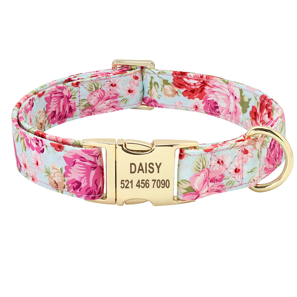 PET ARTIST Personalized Dog Collar Leash Set With Engraved Nameplate
