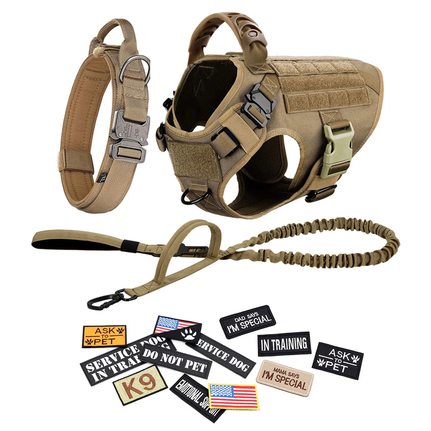PETRAVEL Adjustable Tactical Dog Harness Vest Set With Patches