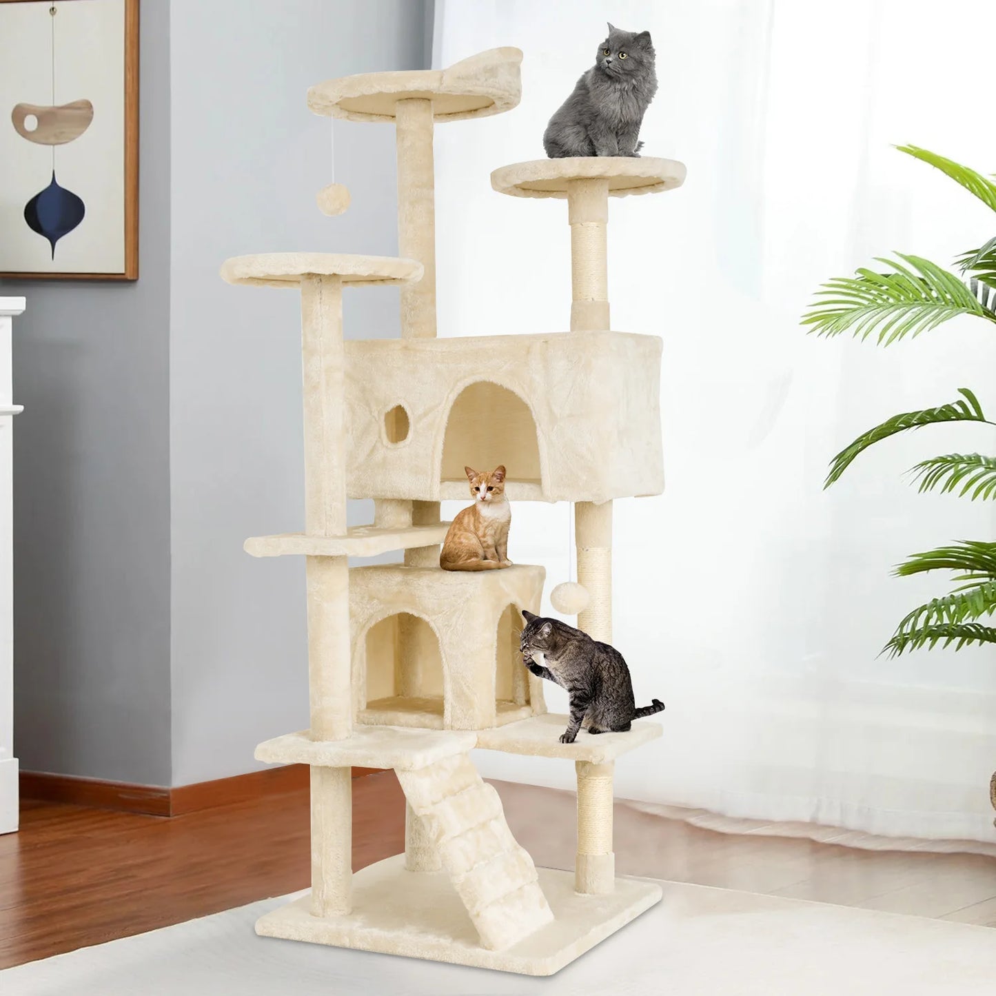 Four Tier Cat Tree With Sisal Posts And Dangling Ball