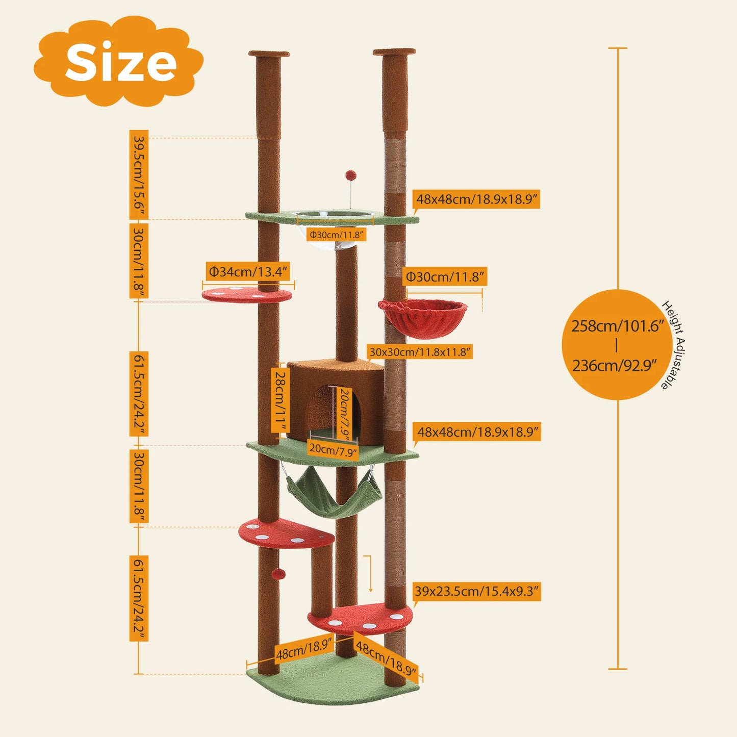 PAWZ Road Adjustable Floor to Ceiling Cat Tree With Sisal Posts