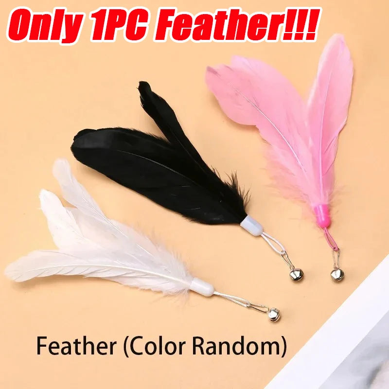 Cat Teaser Pole With Feather Bell Replaceable Head Suction Cup