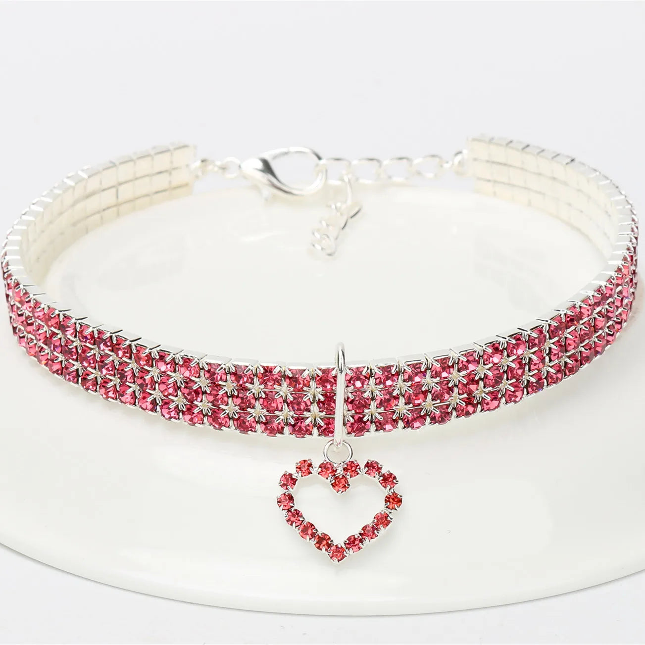 NONED Three Row Elastic Rhinestone Pet Collar