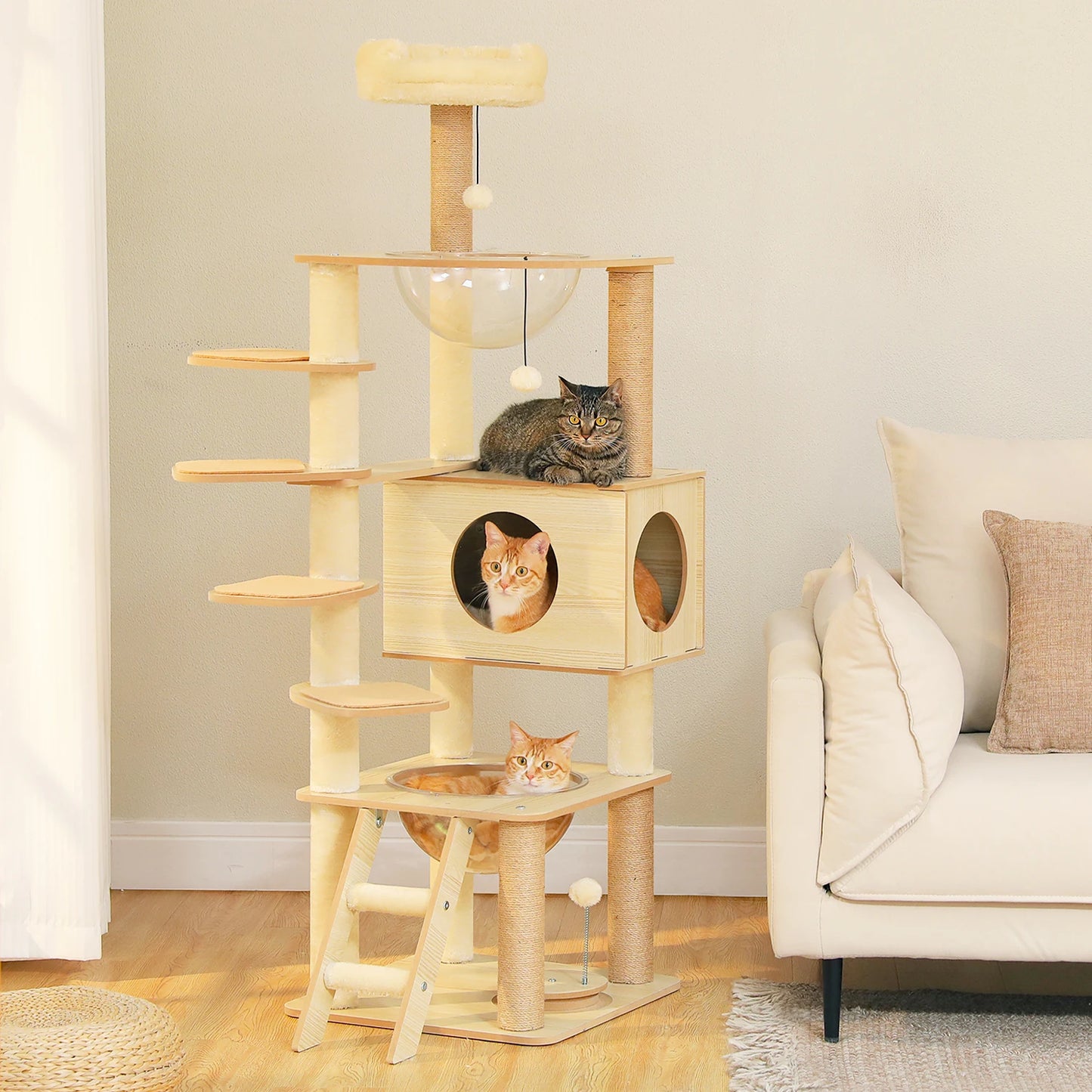 PAWZ Ro Multi-Level Cat Tree Indoor Wood Tower With Scratching Posts