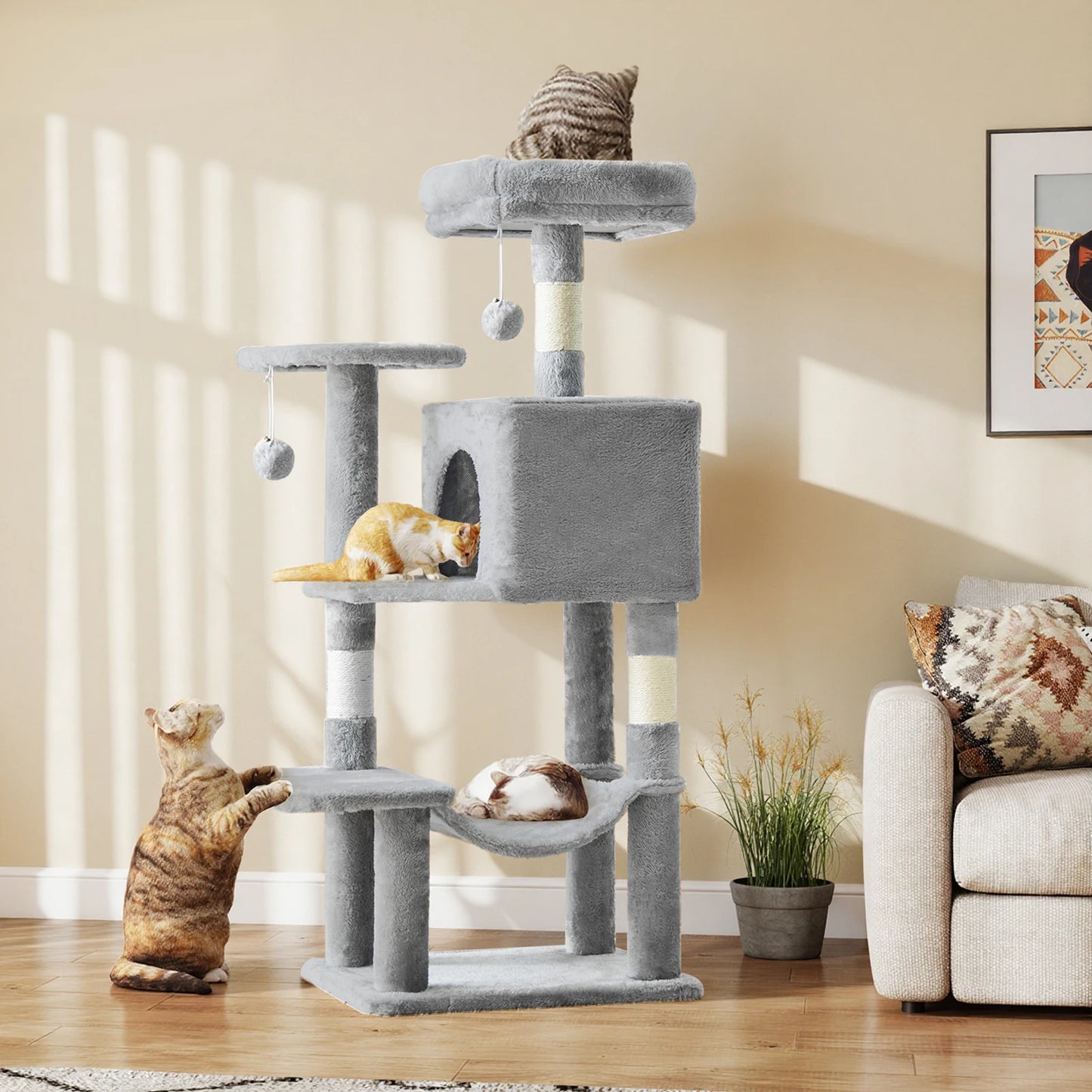 JHK Cat Tree Tower For Multi-Cat With Natural Sisal Posts