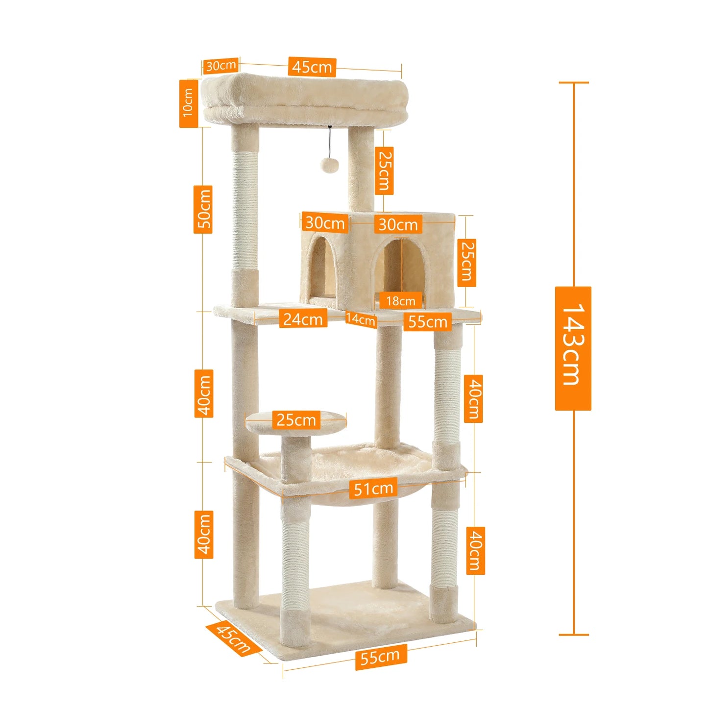 PAWZ Road Cat Tree Indoor 5 Level Tower With Hammock And Scratching Posts